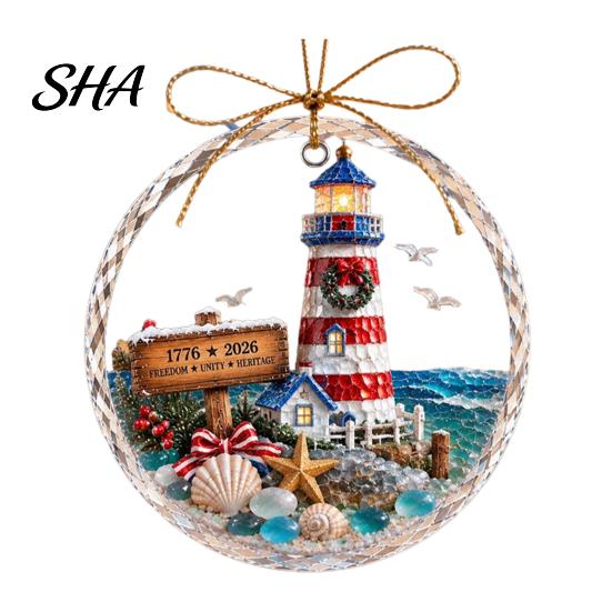 Christmas Gift Ideas Ocean Themed Ornaments, Lighthouse/Wreath/Santa Claus/Xmas Tree/Snowman/Deer Hanging Indoor Outdoor Seasonal Accents Decor,