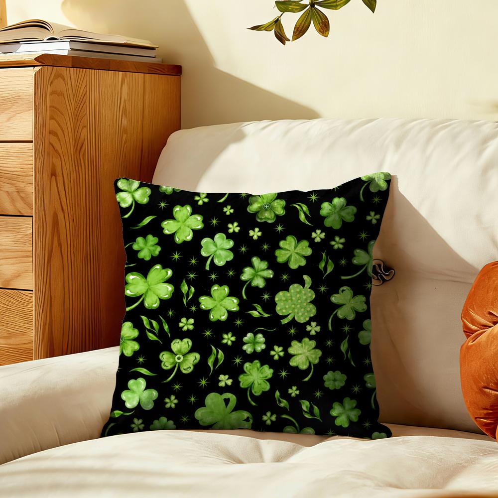 St Patricks Day Shamrock Cushion Cover Soft Short Plush Pillow Cover Smooth Cozy Texture Aesthetic Cushion Case Home Decor