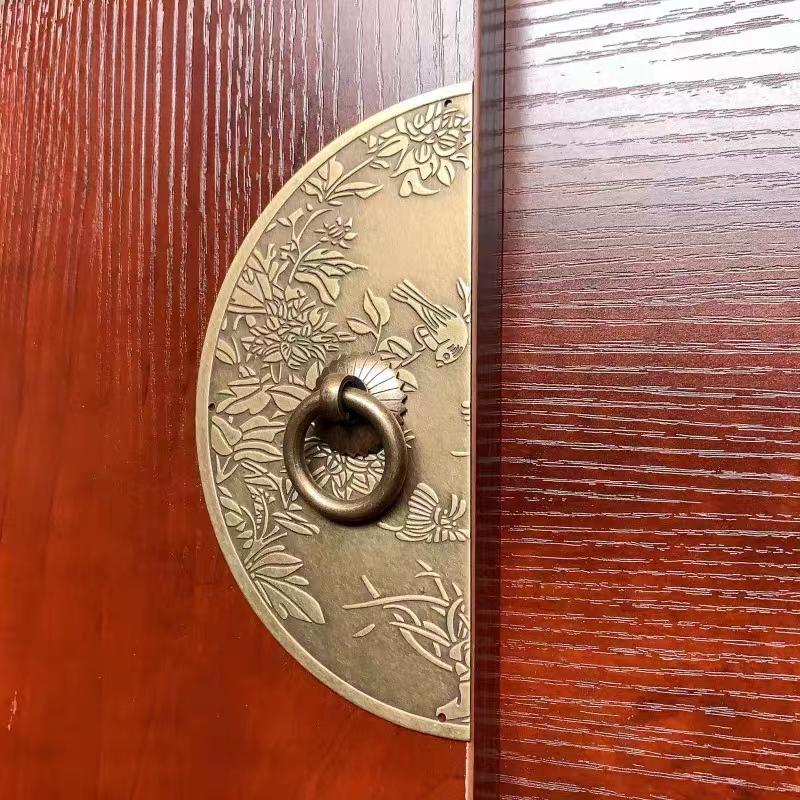 Chinese Antique Copper Cabinet Handle Shoees Wardrobe Door Brass Retro Furniture Knob Engraved Round Handles Door Decoration