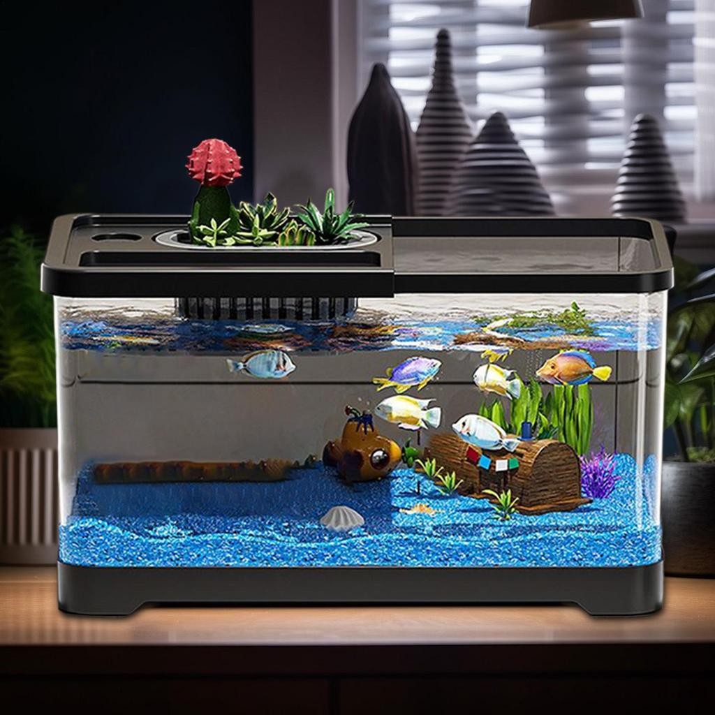 Small Fish Tank Acrylic Clear Desk Aquarium with Decor Accessories Fish Tank Starter Kits for Tabletop Living Room Studio Decor