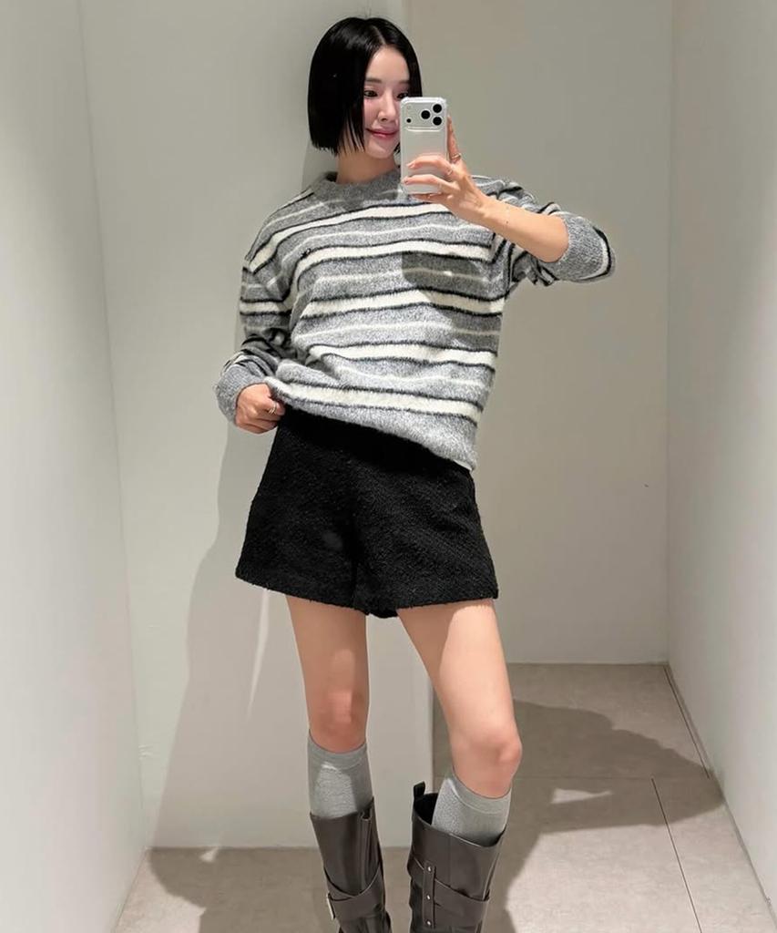 OIOI COLLECTION Striped Hairy Knit [Grey]