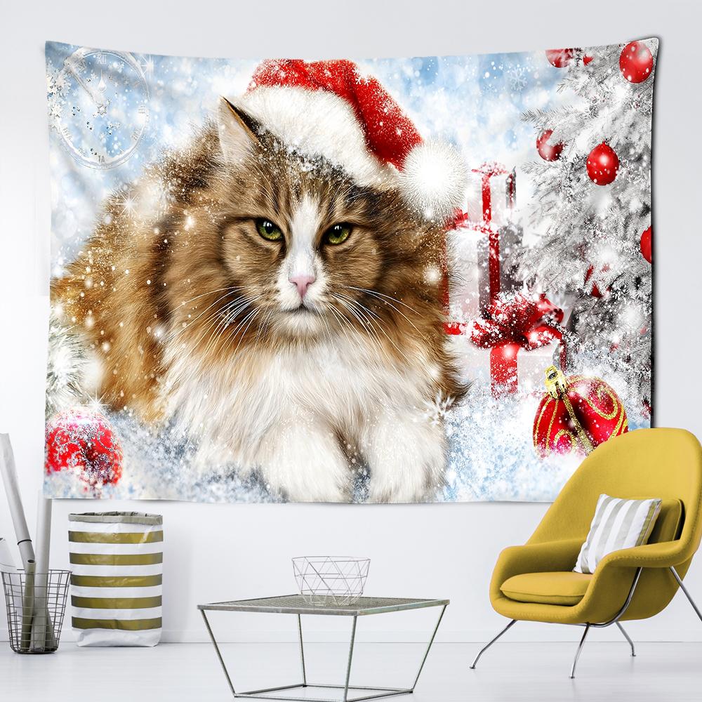 Рождественский гобелен с котом, подвесной настенный, Рождественский подвесной тканевый декор, сцена для спальни, вечеринки, гостиной, Рождественский гобелен