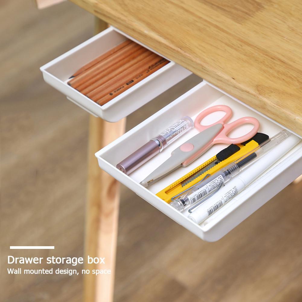 Table Drawer Storage Box Under Desk Self-adhesive Desktops Organizers Trays Box for Household Bedroom Accessories