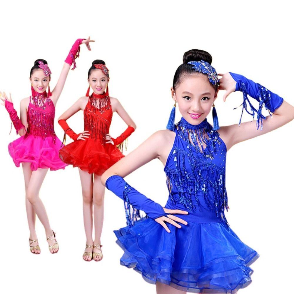 Professional Kids Latin Dance Dress Tassel Dance Performance Outfits Stage Costume  Show Costumes