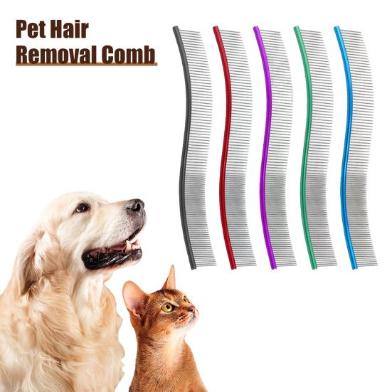 Расческа для вычесывания шерсти домашних животных, изогнутая расческа из нержавеющей стали для ухода за собаками, щетка для удаления шерсти домашних животных для длинношерстных собак и кошек