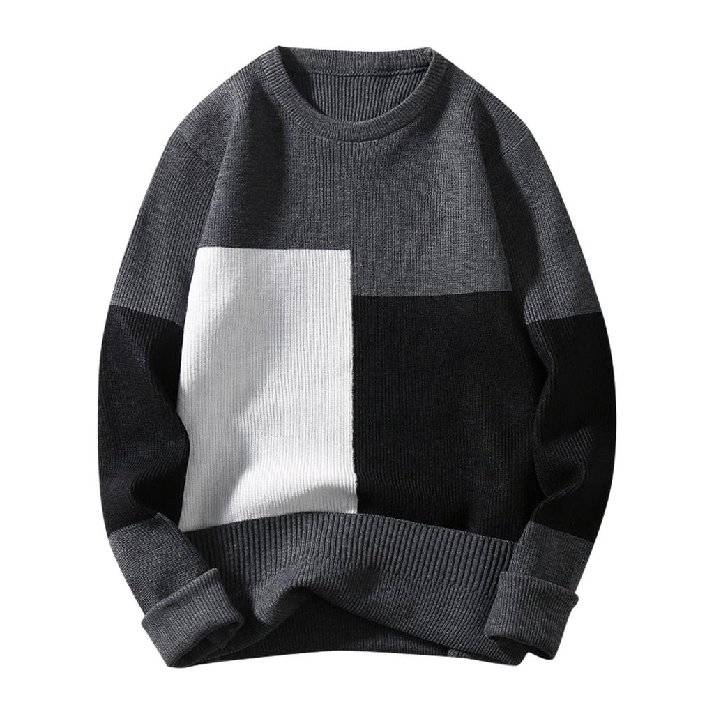 Fashion Casual Long Sleeve Color Contrast Round Neck Men'S Sweater Loose Pullover