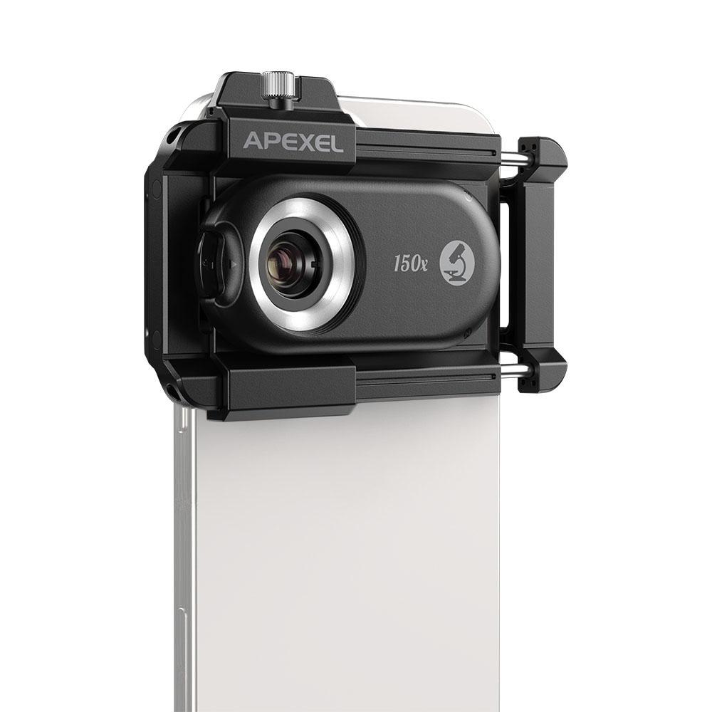 APEXEL APL-MS150 150X Mobile Phone Microscope Lens with LED/ UV Lights Built-in CPL Filter Battery