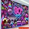 2D 80s Party Banner, Neon Boombox & Disco Ball Background