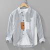 Japanese-Style Design Patchwork Striped Casual Shirt for Men, Unique Loose Long-Sleeve Shirt Jacket, Hong Kong Fashion Brand
