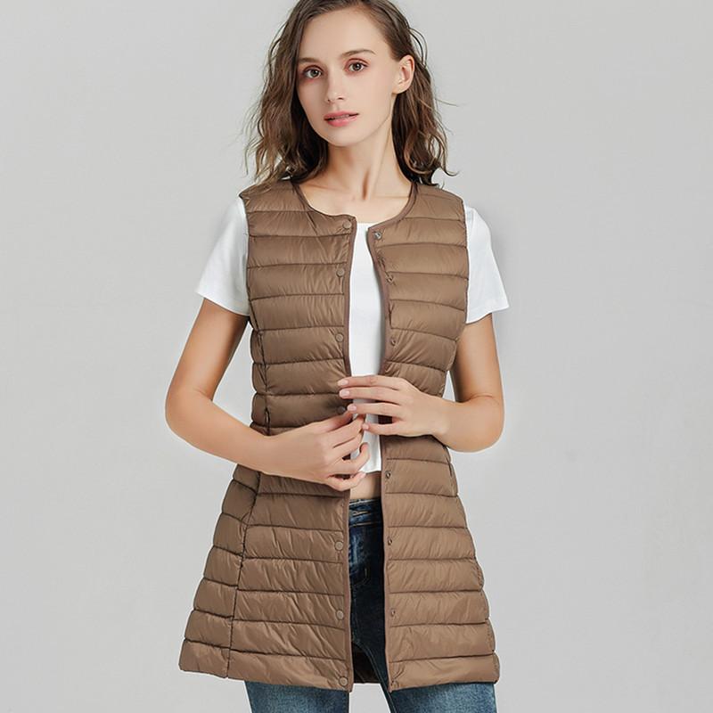 2024 зима новый пригородный легкий и тонкий средний и длинный пуховик женский легкий жилет с круглым вырезом куртка большой размер