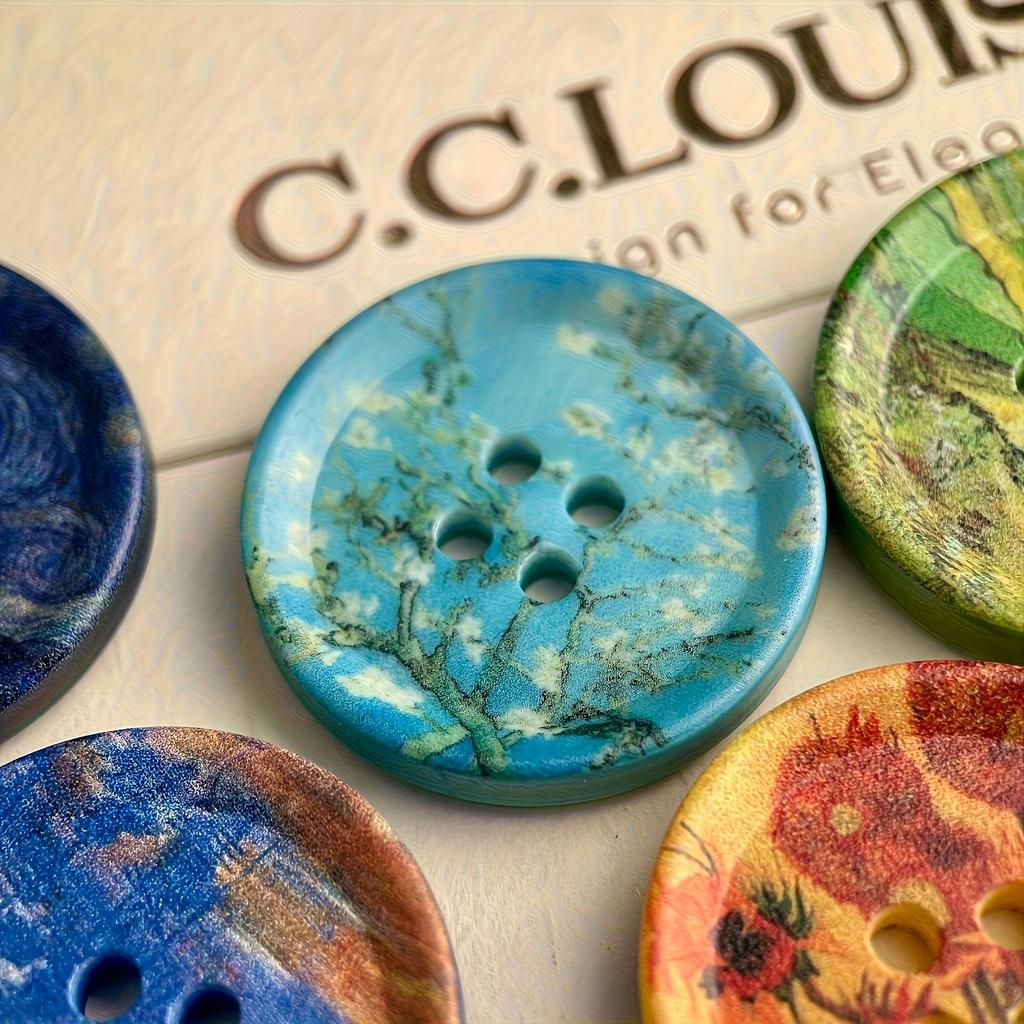 Набор из 5 декоративных больших пуговиц диаметром 30 мм, с масляными картинами Ван Гога и Моне, по одной каждого типа, для одежды, шарфов, сумок