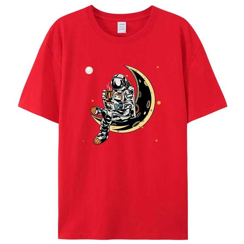 Летняя мужская футболка с коротким рукавом, мужская футболка свободного кроя, мужские топы, новый бренд, мужская футболка с космонавтом