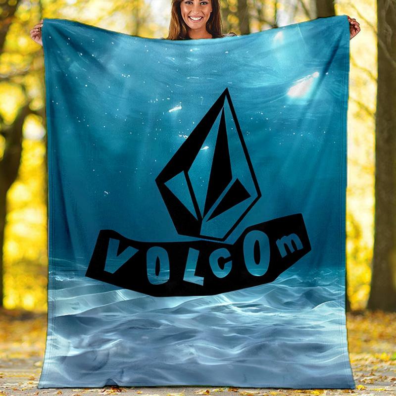 V-VOLCOM LOGO printed throw blanket—lightweight,soft,warm;versatile blanket for all seasons—perfect as &air-conditioning throw,nap blanket