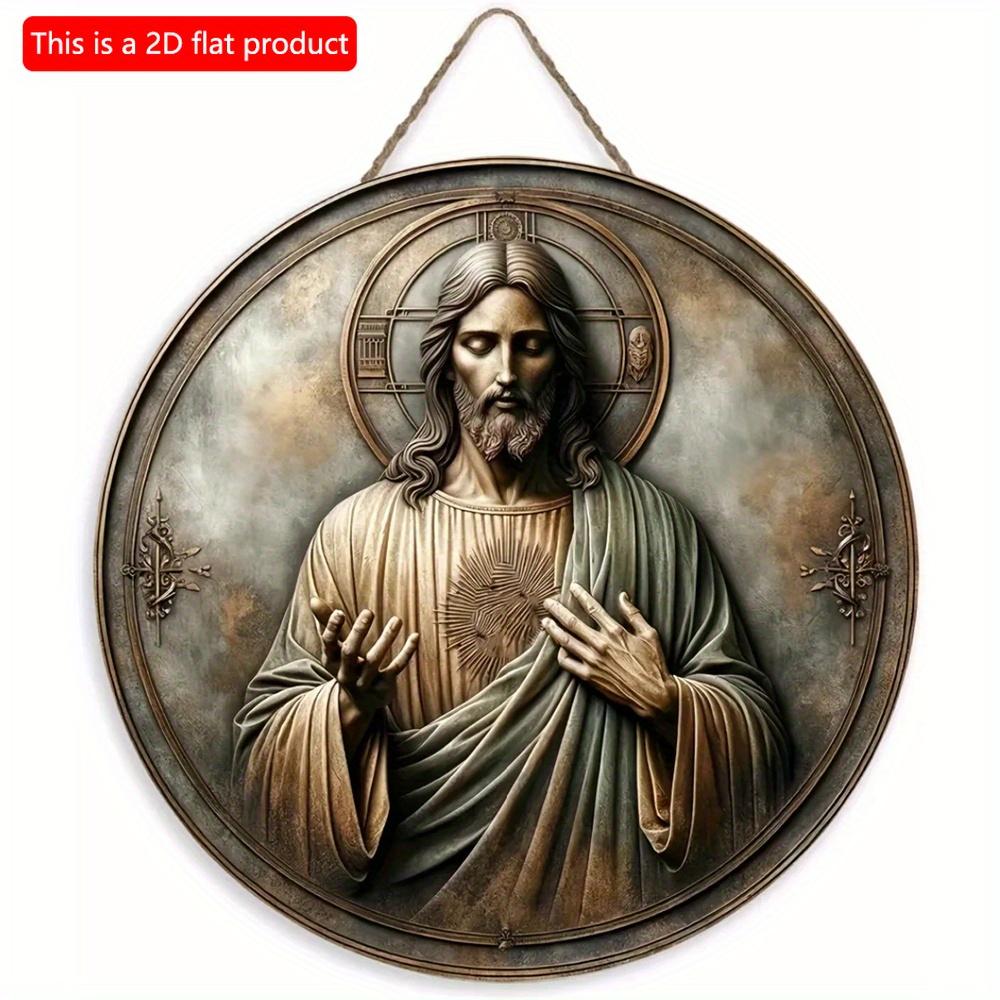 1 шт. 2d плоская деревянная винтажная уникальная художественная круглая деревянная вывеска с изображением Иисуса Христа - 20 см для дома, гостиной, офиса, бара, кафе, гаража, праздничного украшения