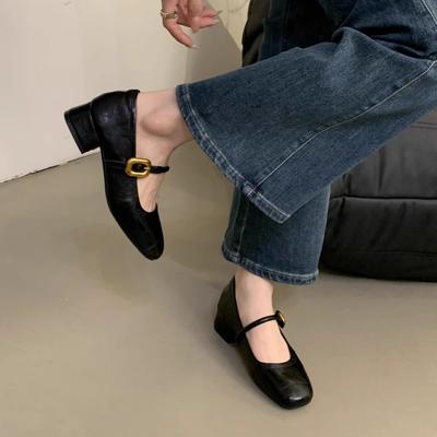Французский вечерний ветер светлый рот туфли-лодочки женские толстый каблук 2025 осень новые корейская версия маленькие кожаные туфли ретро средний каблук туфли Мэри Джейн