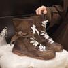 Retro Booties New Autumn Versatile British Wind Soft-soled Scrub Leather Lace-up Booties