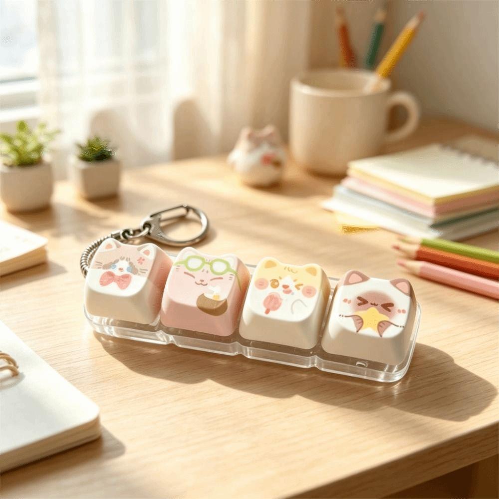 Finger-Tip Pressing Button Cat Fidget Clicker Keychain 4-Key Keycap Keychain Bag Charm