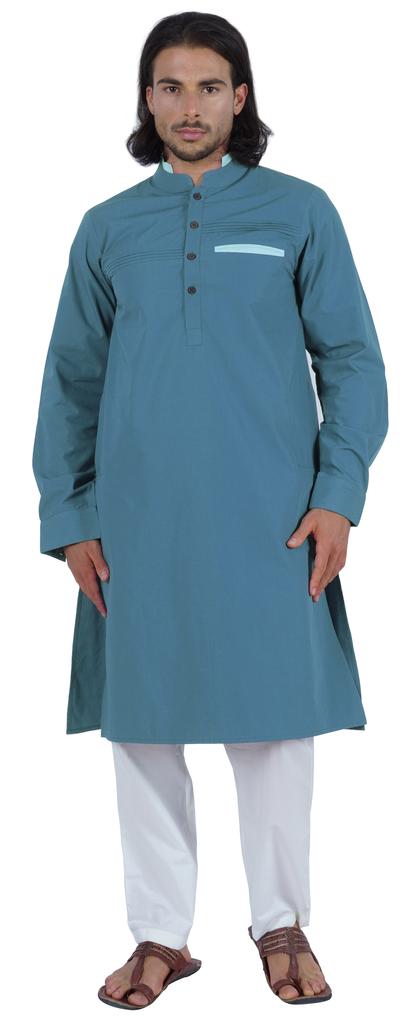 Atasi Мужская длинная однотонная кофта Henley с длинным рукавом и воротником-стойкой, этническая длинная