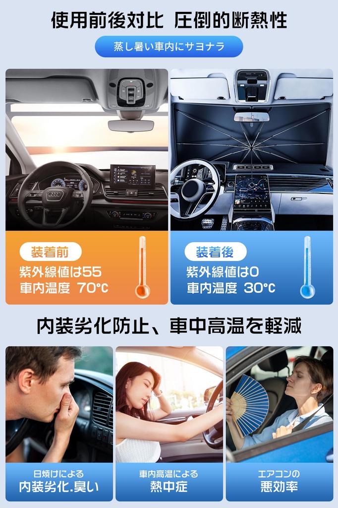 ORTCI Car Front Improved Model No Center Car Car 10 Reinforced UV Light Heat Front Shade with Rearview Mirror No Privacy Easy Storage Sun UV Perfect