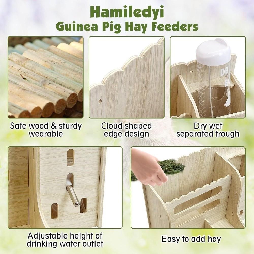 Multi-functional 2 in 1 Rabbit Hay Feeder Detachable with Bottle Rabbit Food Manger Bite Resistant Guinea Pig Feeder Habitat