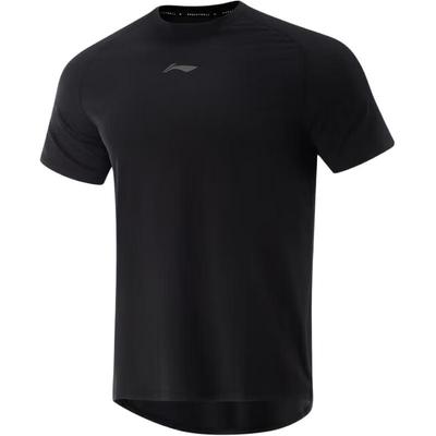 Li Ning Однотонная футболка с круглым вырезом, удобная, дышащая, универсальная, повседневная, с коротким рукавом, мужская, черная ATSV029-1