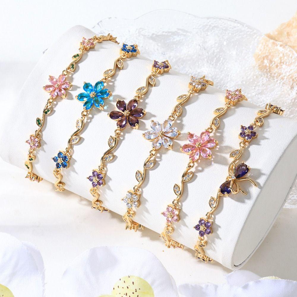 Luxury Pink Cubic Zirconia Chain Fashion Shiny Rhinestone Bangle For Women