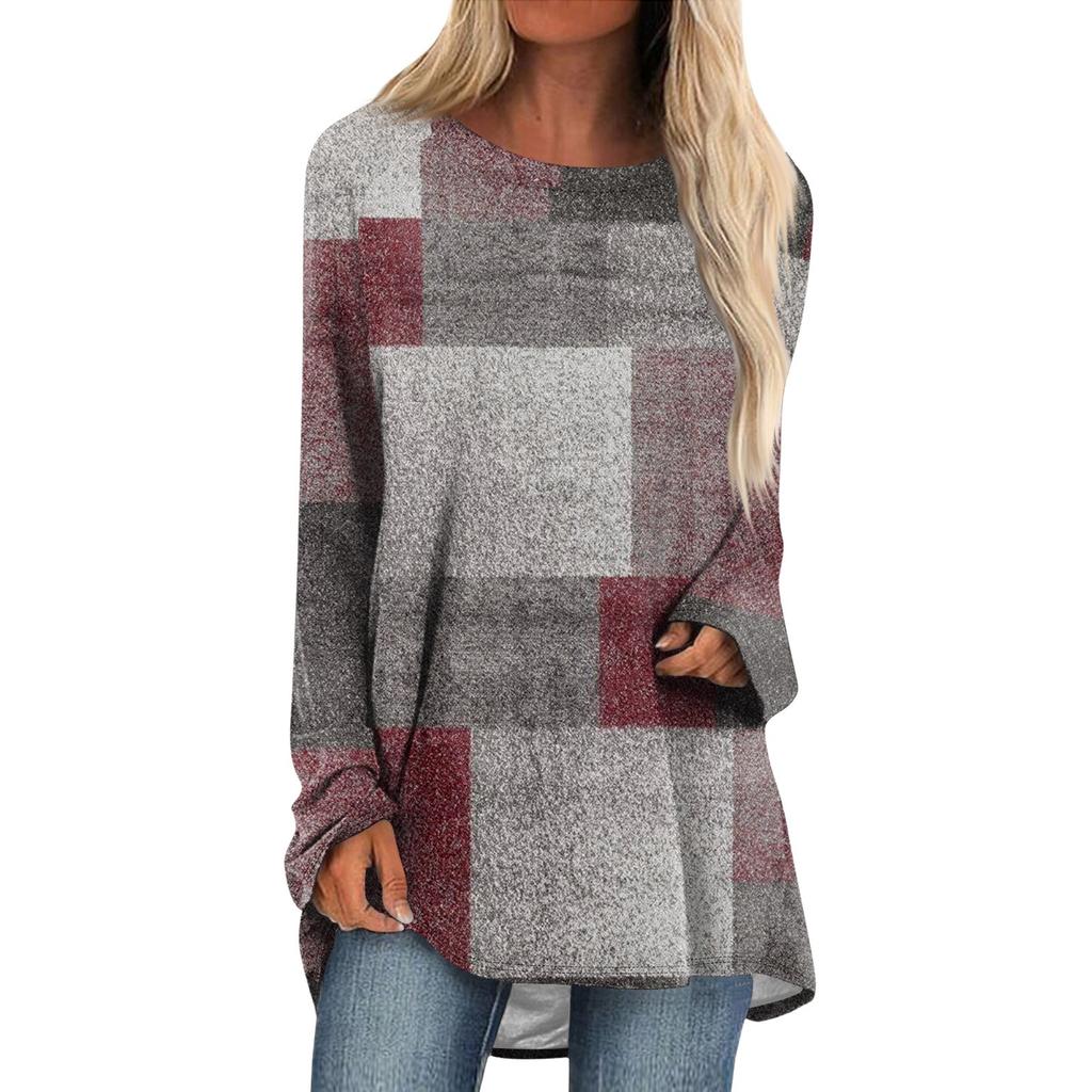 Fashion Women's Casual Long Sleeved Round Neck Printed Tops