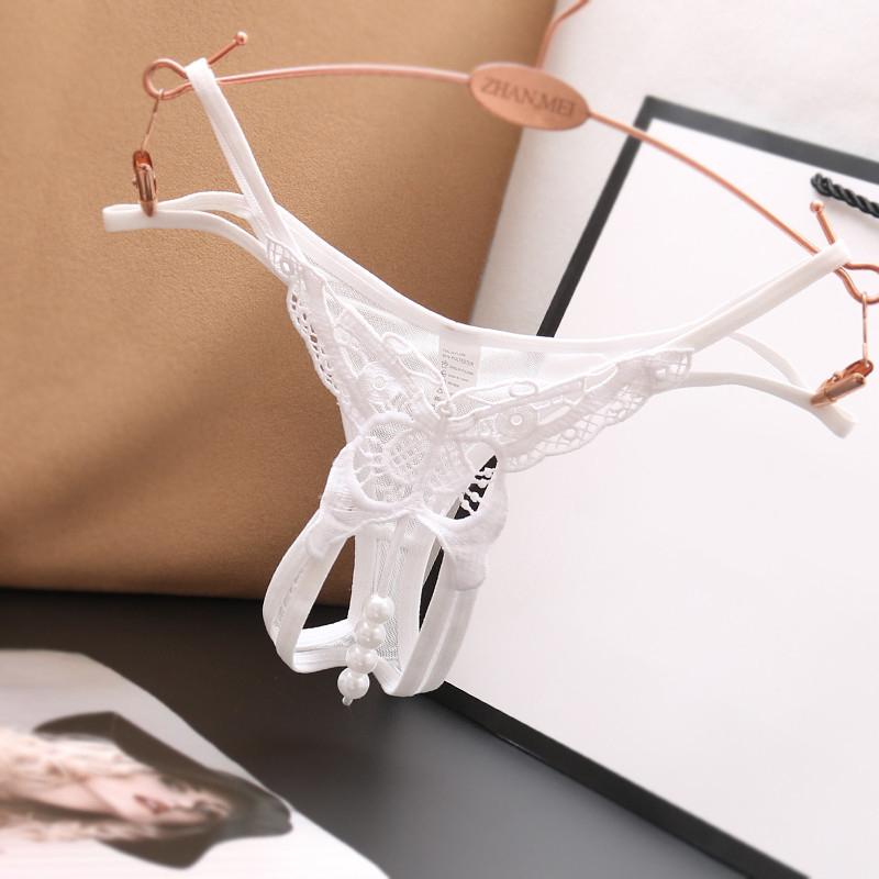 Butterfly Panties Sexy Beading Thong G String With Pearls Lace Underwear Women Open Crotch Lingerie
