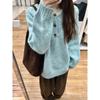 Half-open neck button sweater women's autumn and winter thickened warm large version meat cover long-sleeved age-reducing knitted bottoming top