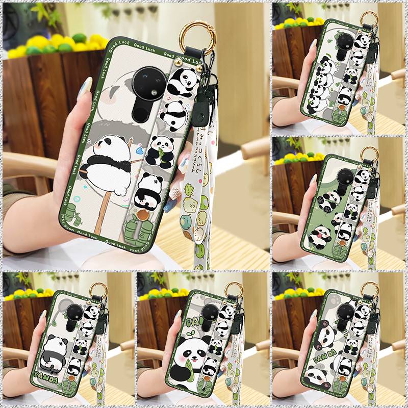 Wrist Strap Durable Phone Case For Nokia 6.2/7.2 Cartoon Fashion Design Waterproof Shockproof Panda Wristband Anti-dust