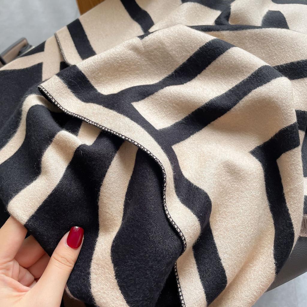 Imitation Cashmere Scarf Air Conditioner Shawl Tassel Extended Warm Jacquard Plaid Decorative Scarf Women'S Versatile