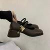 Spring Women Mary Jane Shoes Fashion Shallow Buckle Ladies Elegant Square Heel Single Shoes Street Style Pumps Shoes
