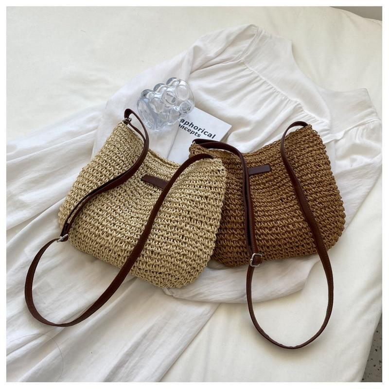 Women Fashion Summer Straw Crossbody Bag Beach Holiday Shopping Woven Shoulder Handbag Messenger Purses for Women Bags
