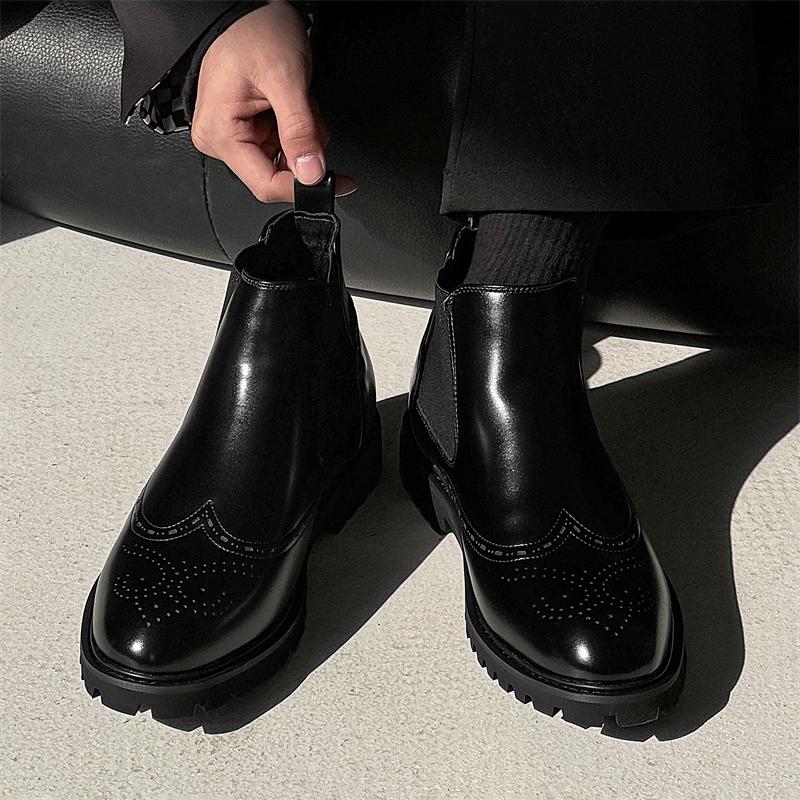 Модная мужская повседневная обувь, роскошный дизайн, стиль броги, удобные челси, высокое качество, толстая подошва, свадебная, деловая повседневная, ботильоны