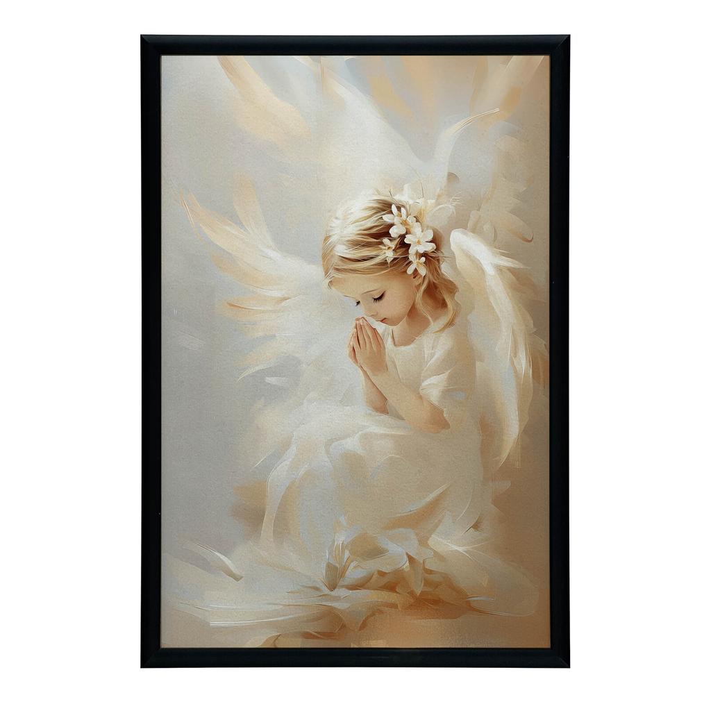 Angel In Flowers Angel In Flowers, 70X100 Cm, Wooden Frame Light Oak, Matte Paper 230 Gsm