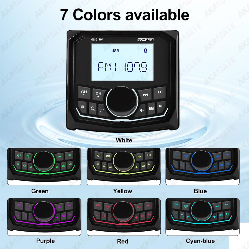 Marine Radio MP3 Player Waterproof Bluetooth AUX FM AM Music Media Video Player Colour Backlight for Harvesters ATV UTV SPA RZR