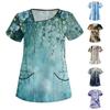 Women's Casual  Print Short Sleeve Sloping Collar Workwear Top With Double Pockets