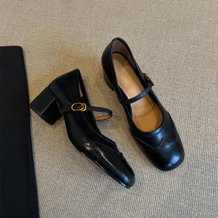 Версия в наличии~ Универсальные туфли Мэри Джейн с пряжкой на одном слове, с толстым каблуком, женские, ретро, с квадратным носком, из мягкой кожи, маленькие одинарные туфли