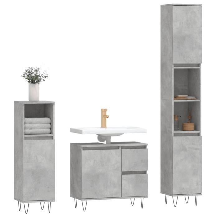 VidaXL Bathroom Furniture Set 3 Pcs Concrete Grey 3190225