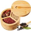 Бамбуковая коробка для приправ с магнитной вращающейся крышкой, ложкой, контейнером для приправ, сахаром, солью, перцем, приправами, гаджетом