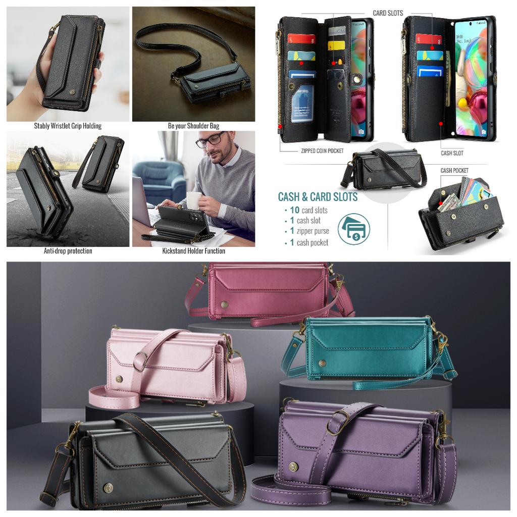 Для Samsung Galaxy Series A12 A13 A71 S20 S21 S22 S23 S24 S25 Z Fold3 Z Fold4 Z Fold5 Z Fold6 Многофункциональная сумка для хранения из искусственной кожи через плечо для телефона