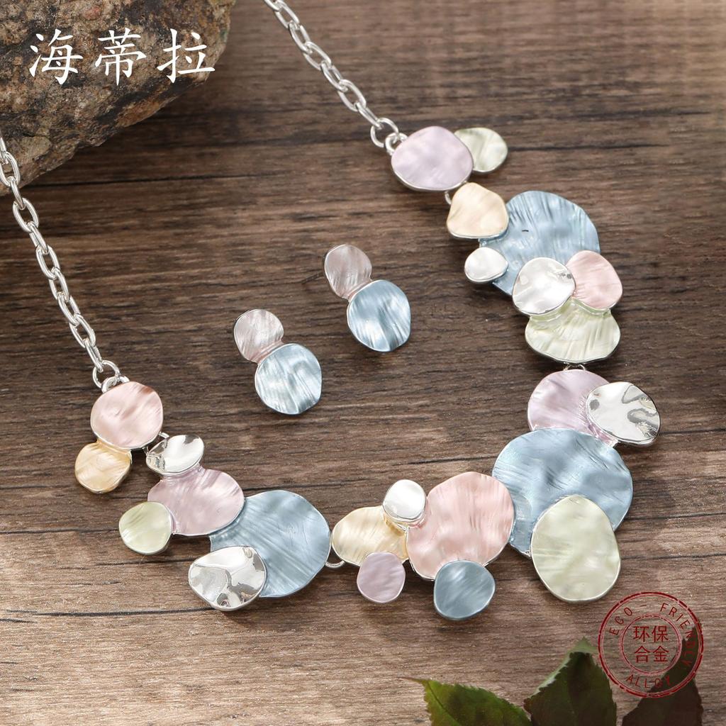 Цветная живопись маслом геометрический овальный набор серег-пуссет и ожерелья, женские универсальные серьги-цепочки с высоким чувством стиля