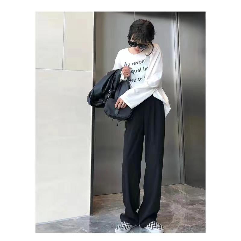 Весенне-осенние черные свободные брюки, висящие на ощупь тонкие женские брюки