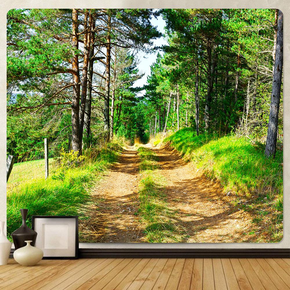 Зеленый лес природный пейзаж с принтом гобелен для дома, гостиной, спальни, Настенный декор, тканевый гобелен