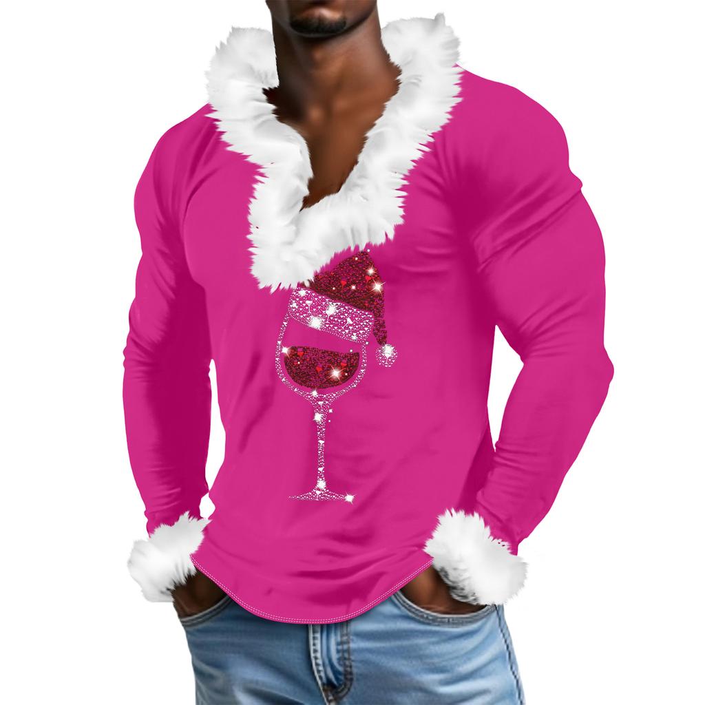 Men's Casual Cartoon Printed Plush V-neck With Fleece Long-sleeved Sweatshirt