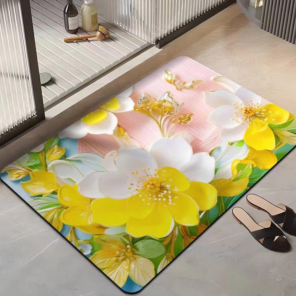 Light Luxury 3D Three-dimensional Flower Household Toilet Absorbent Mat Bathroom Toilet Diatom Mud Non-slip Carpet