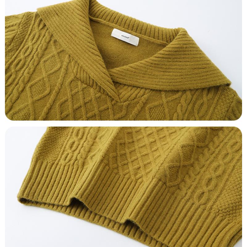 Винтажный отложной воротник свободные пуловеры свитера женские осенние и зимние длинные рукава повседневные вязаные свитера женские простые однотонные модные трикотажные изделия 25409