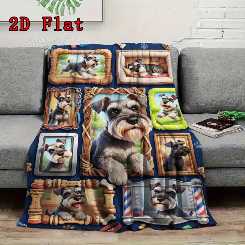 Schnauzer Frames Collage 2D Flat Pattern Flannel Blanket, High quality All Seasons, Home Decor, Warmth and Comfort, Perfect for Christmas Gifts.