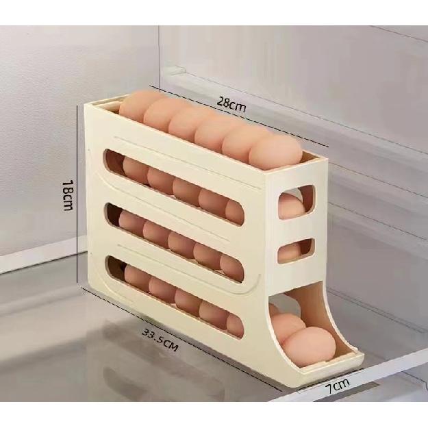 Refrigerator 4-Layer Automatic Egg Roller Sliding Egg Tray Refrigerator Side Door Large Capacity Holder Egg Storage Box Kitchen Gadgets