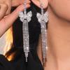 Europe And The United States Style Shiny Rhinestone Bow Shape Earrings Tassel Long Earrings Female Senior Sense Of Temperament Earrings 1 Pair